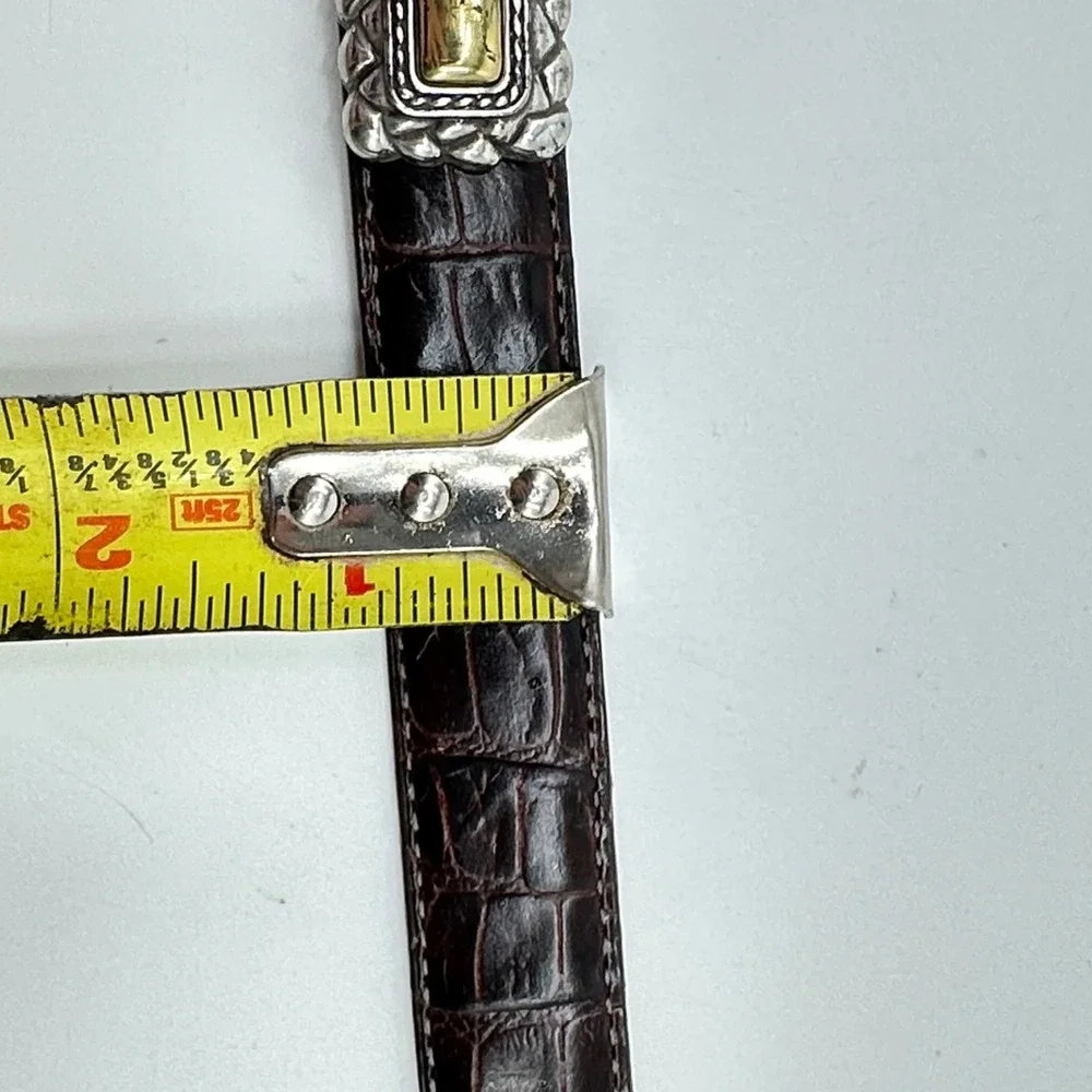 Brighton Womens Black Croc Embossed Leather Belt Silver Gold Western 44209 M 36